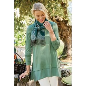 NWT Soft Surroundings Willa Layered Tunic Top Small Green Lagom Minimalist Comfy